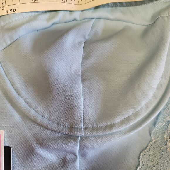 PrettyLittleThing Blue Lace Inset Hook & Eye Bardot Bodycon Dress Womens Size 6 - Picture 9 of 12